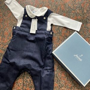 NEW! Jacadi overall and bodysuit - gift packaged - 6 mos newborn baby boy gift